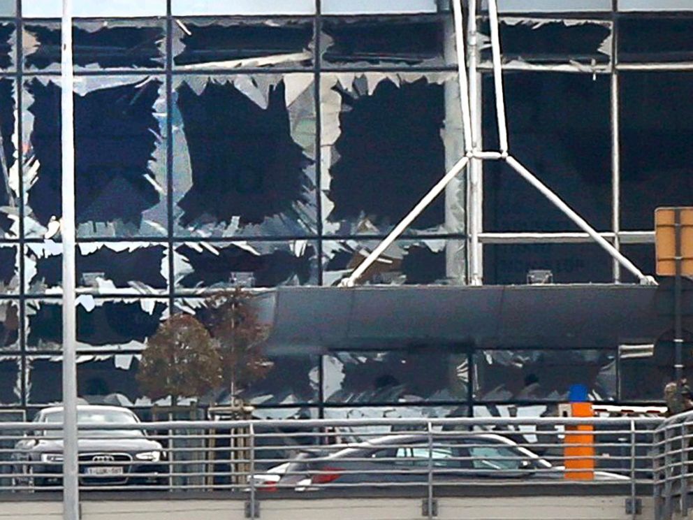 PHOTO: Broken windows seen at the scene of explosions at Zaventem airport near Brussels, Belgium, March 22, 2016.